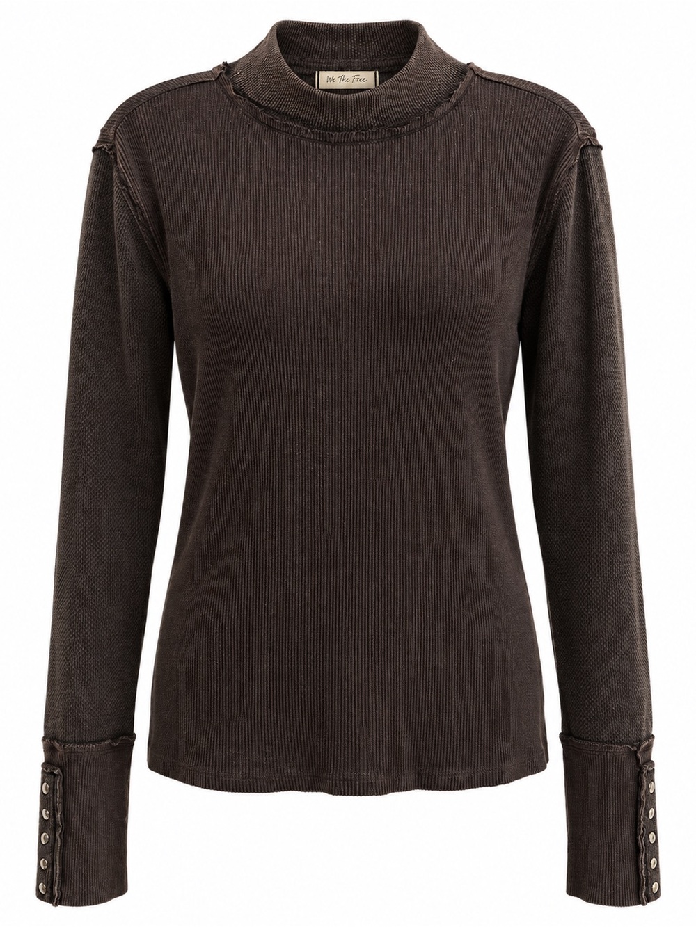 Free People We The Free Jojo Thermal Mock Neck Snap Cuff Top Charcoal XL